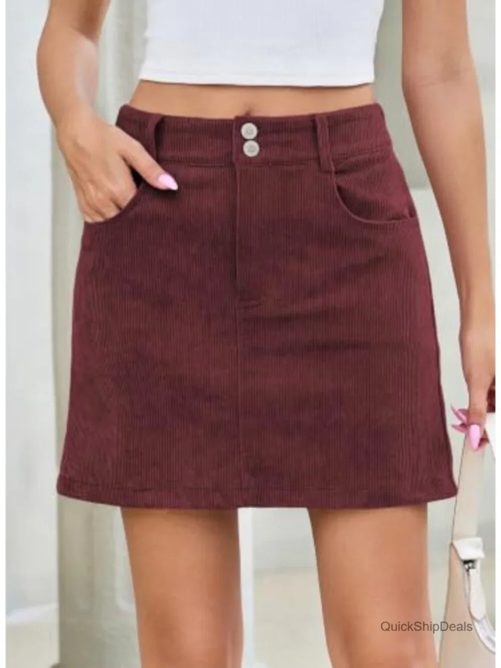 High Waisted Corduroy Mini Skirt with Pockets